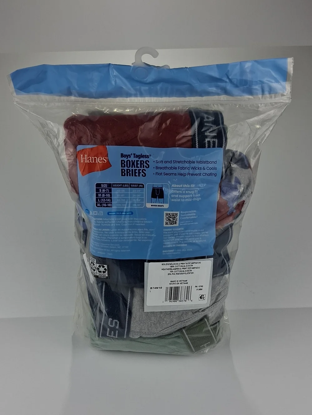 Boys Hanes 10 Pack Boxer Briefs Size Large (12-14) Solid And Camo Prints NWT